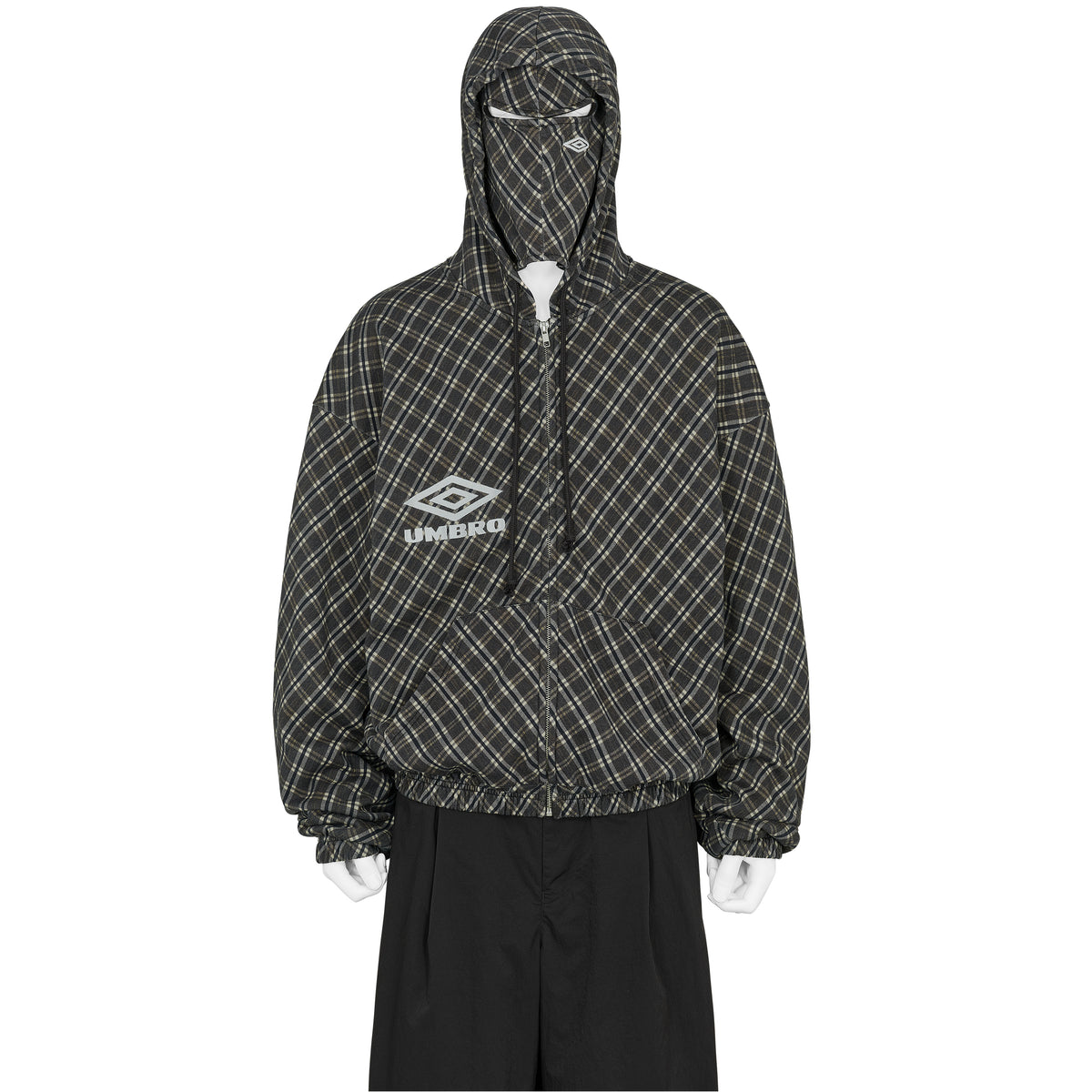 PLAID MASKED HOODIE BROWN