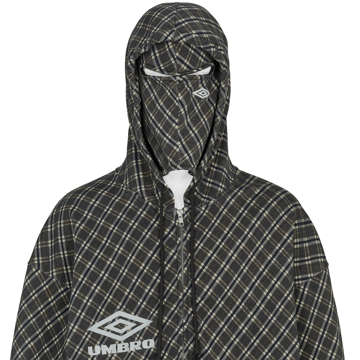 PLAID MASKED HOODIE BROWN