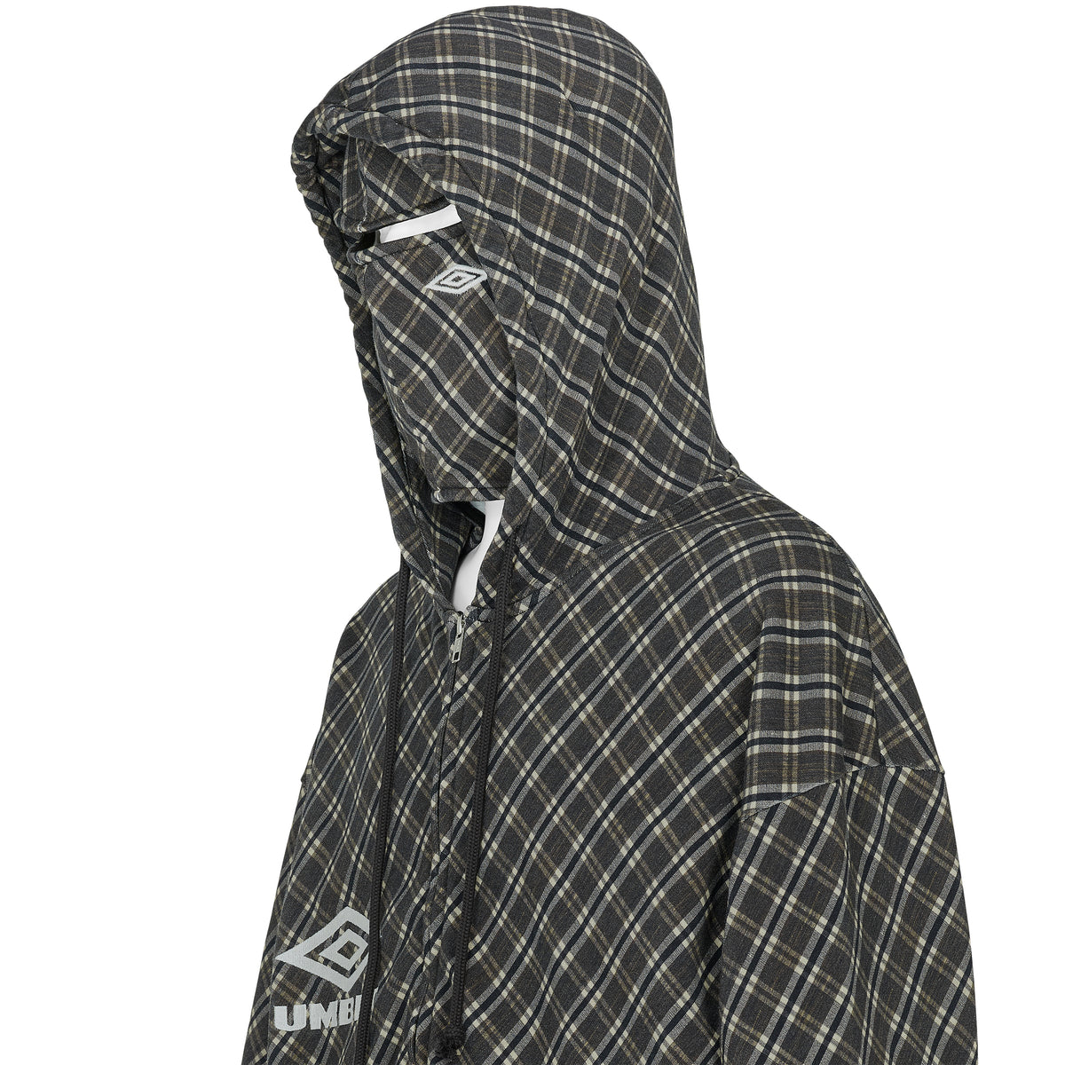 PLAID MASKED HOODIE BROWN