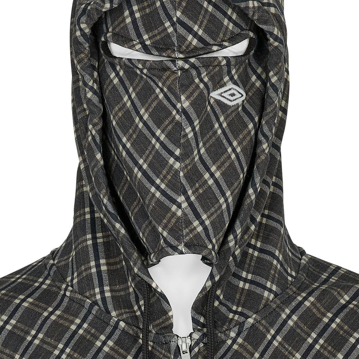 PLAID MASKED HOODIE BROWN