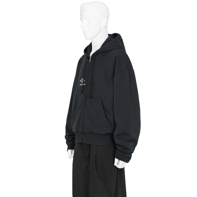 COMPACT MASKED ZIP HOODIE WASHED BLACK