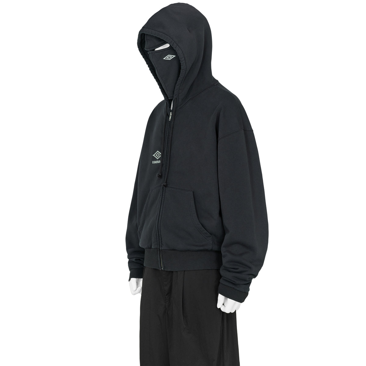 COMPACT MASKED ZIP HOODIE WASHED BLACK