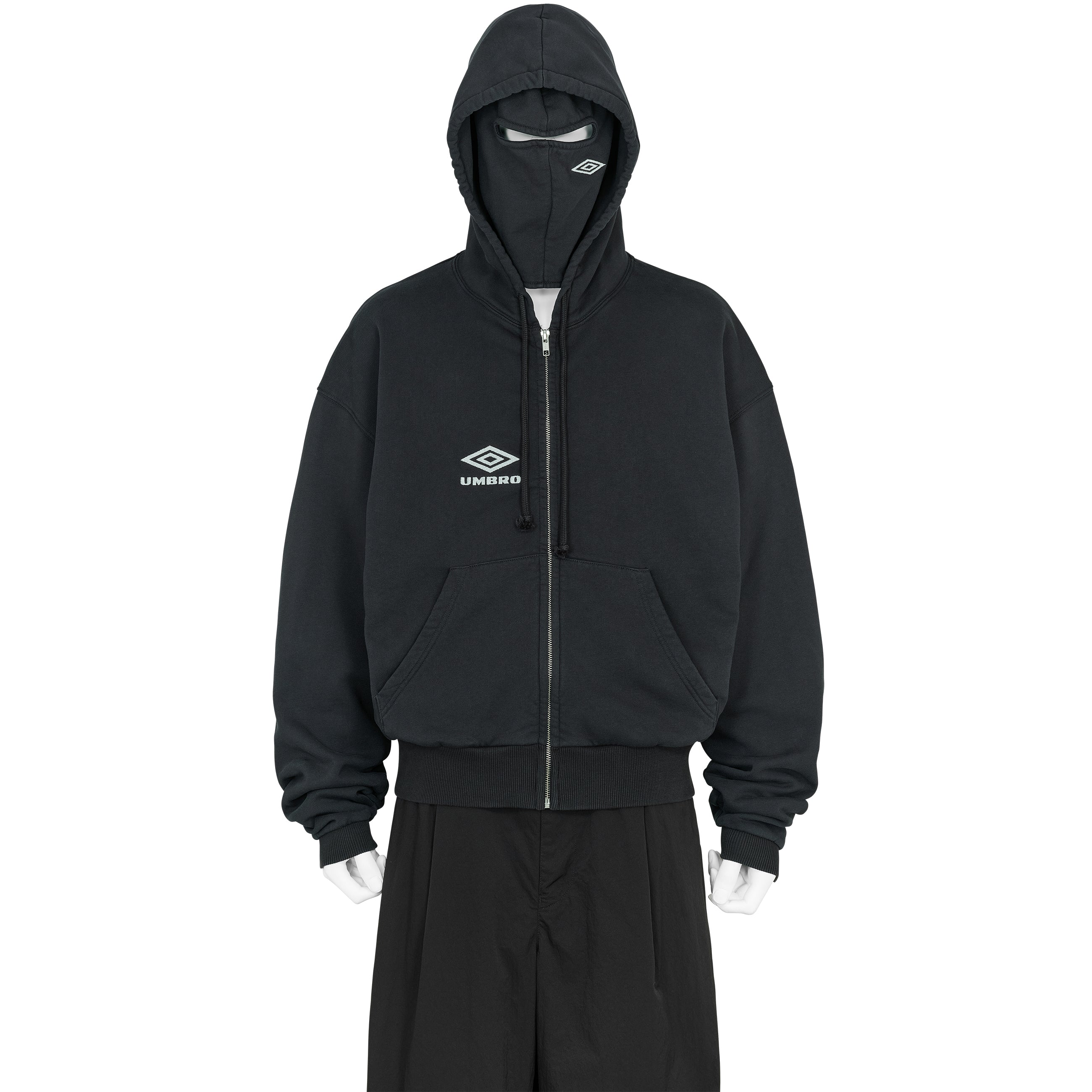 COMPACT MASKED ZIP HOODIE WASHED BLACK - SLAM JAM and UMBRO(スラム