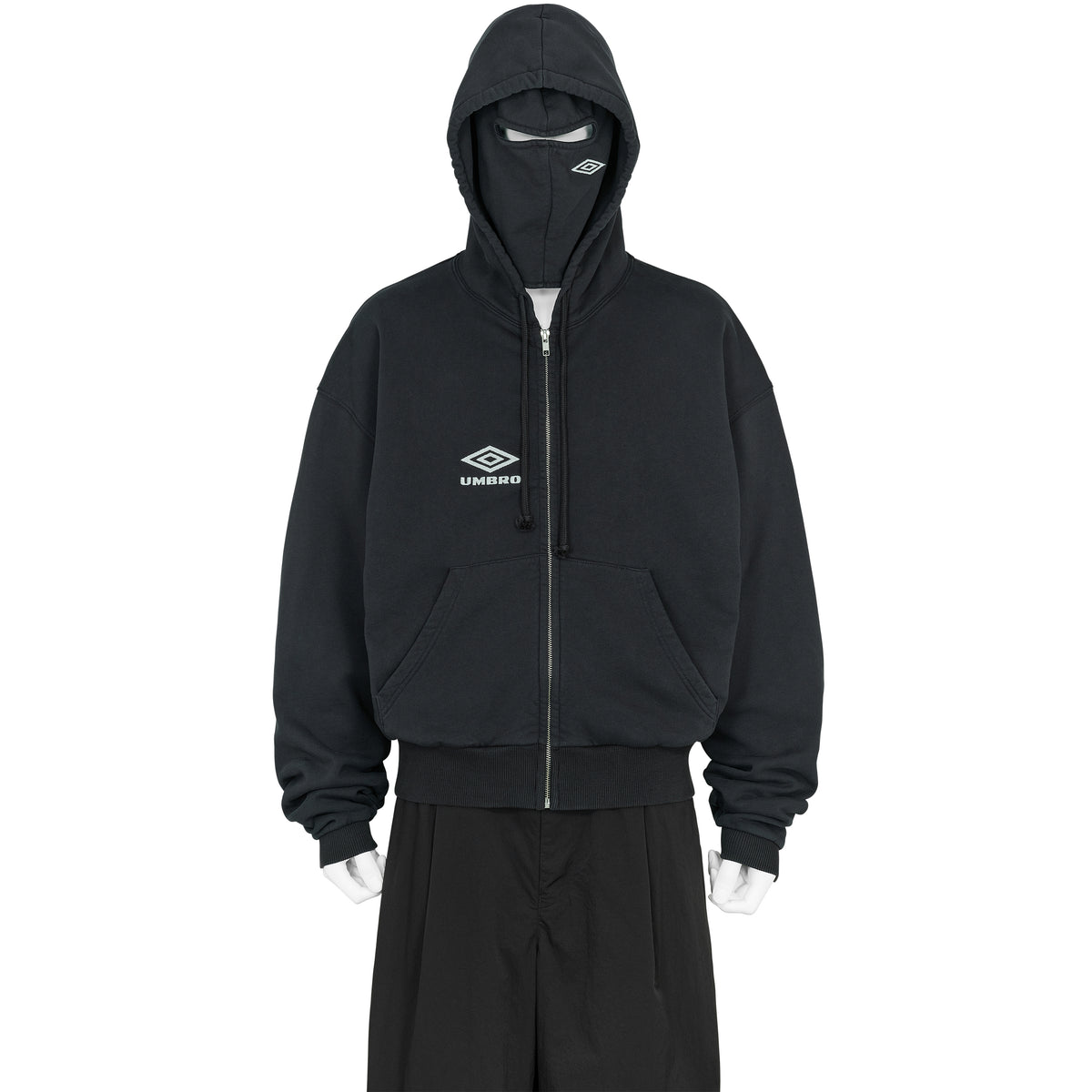 COMPACT MASKED ZIP HOODIE WASHED BLACK