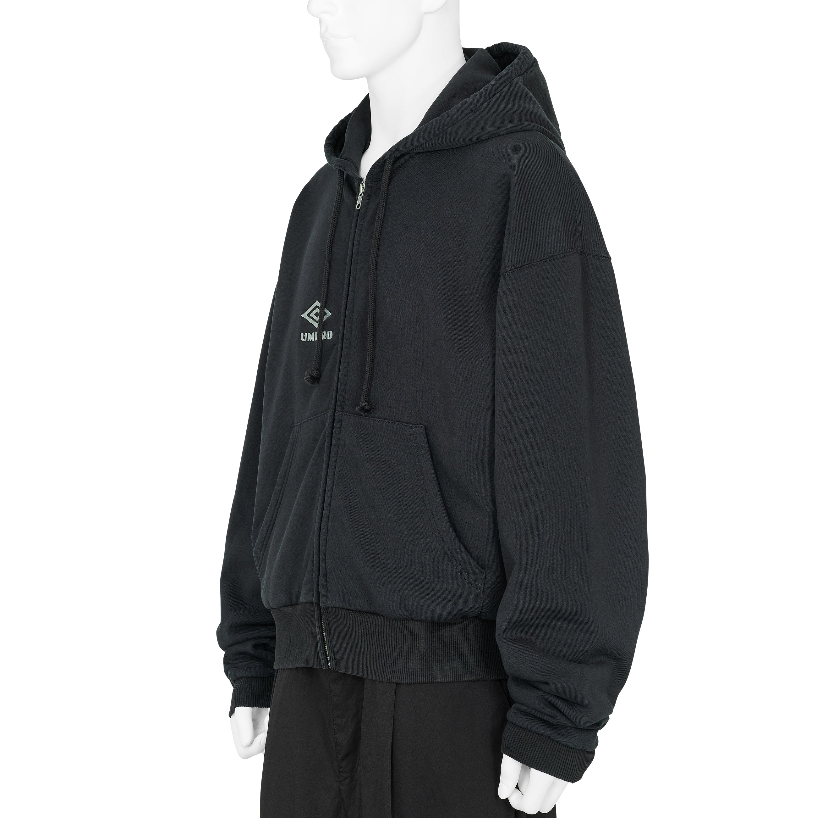COMPACT MASKED ZIP HOODIE WASHED BLACK - SLAM JAM and UMBRO(スラム