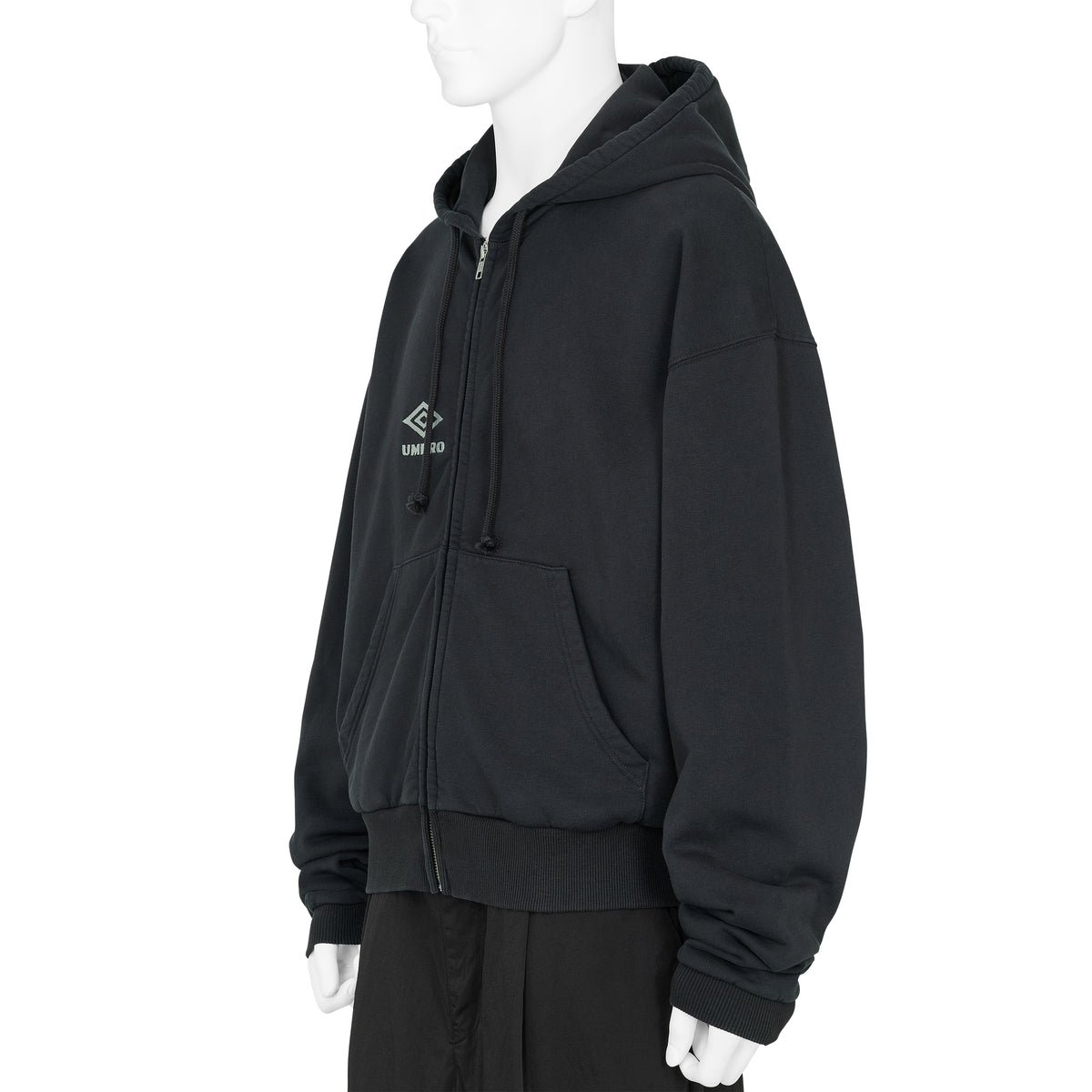 COMPACT MASKED ZIP HOODIE WASHED BLACK