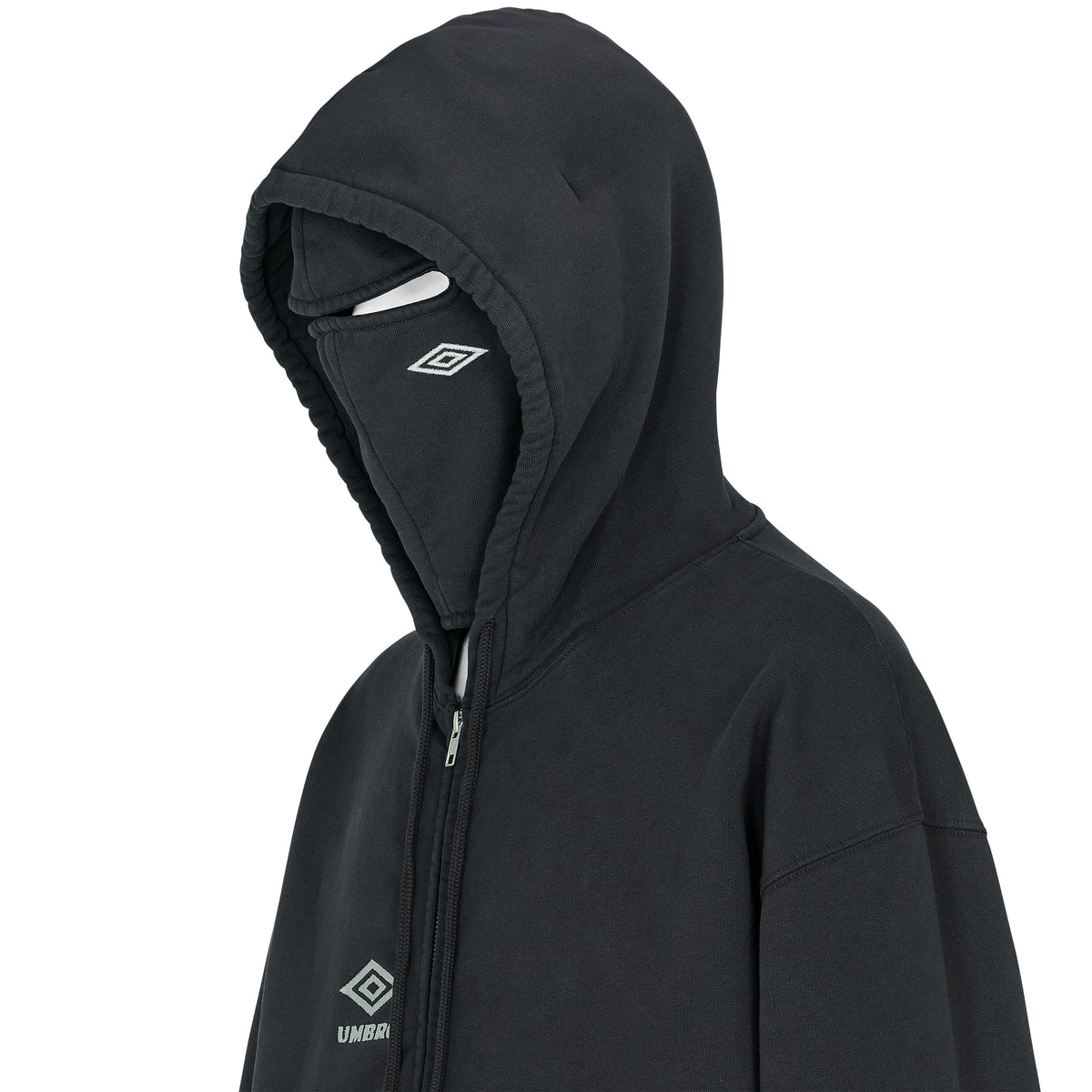 COMPACT MASKED ZIP HOODIE WASHED BLACK