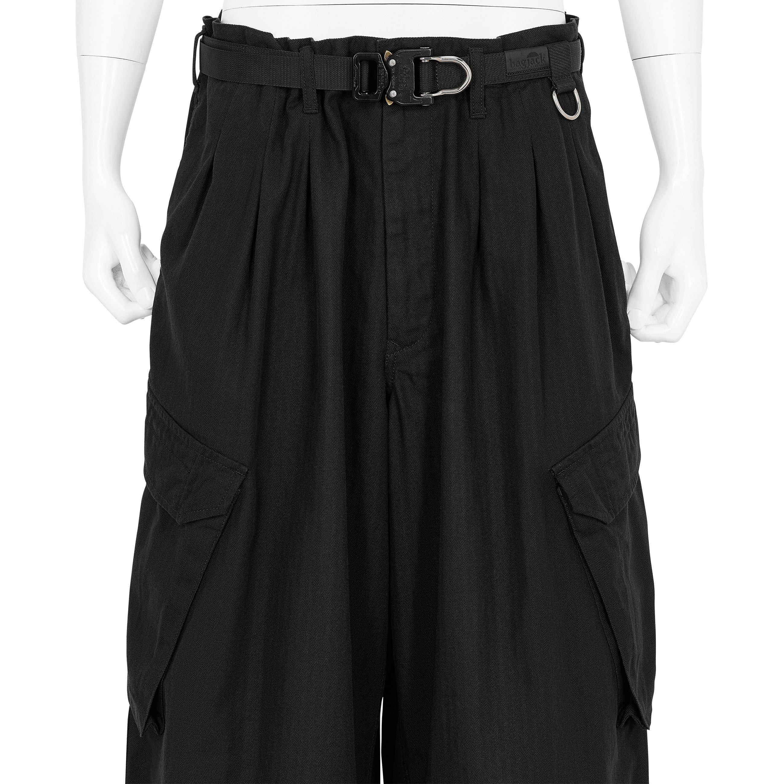 HERRINGBONE 12TUCK WORK PANTS BLACK