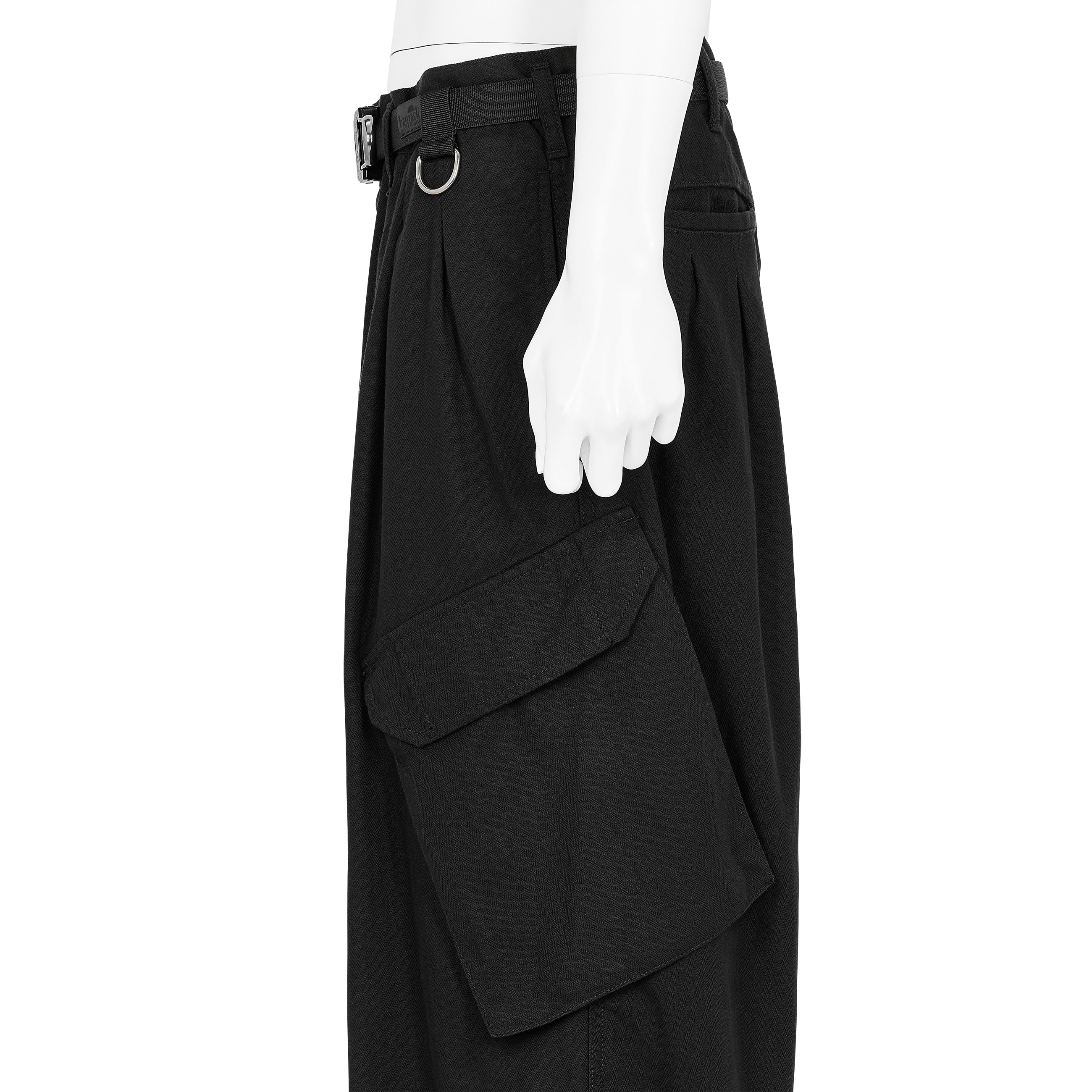 HERRINGBONE 12TUCK WORK PANTS BLACK