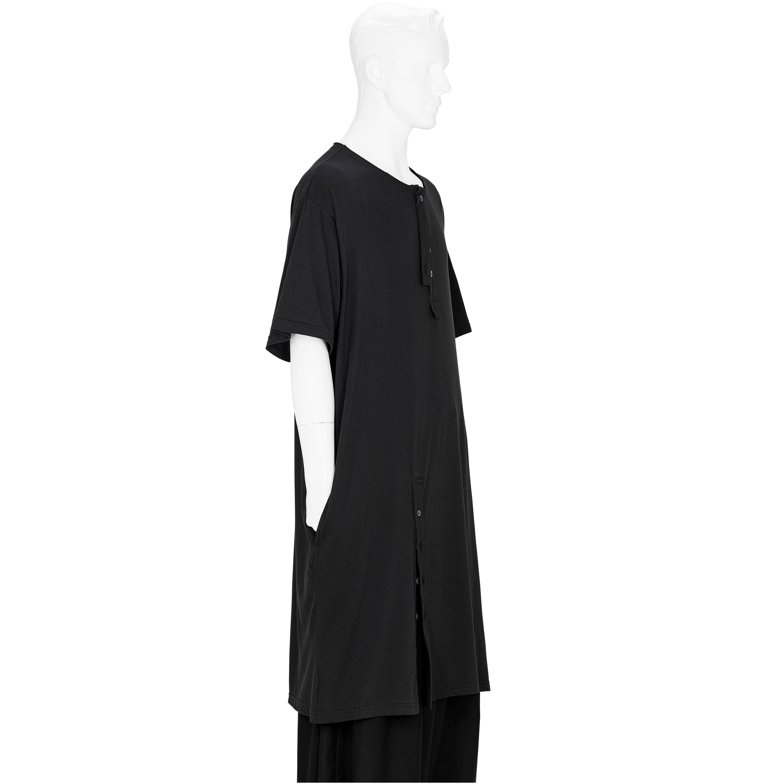 COTTON MODAL HENRY NECK T BLACK