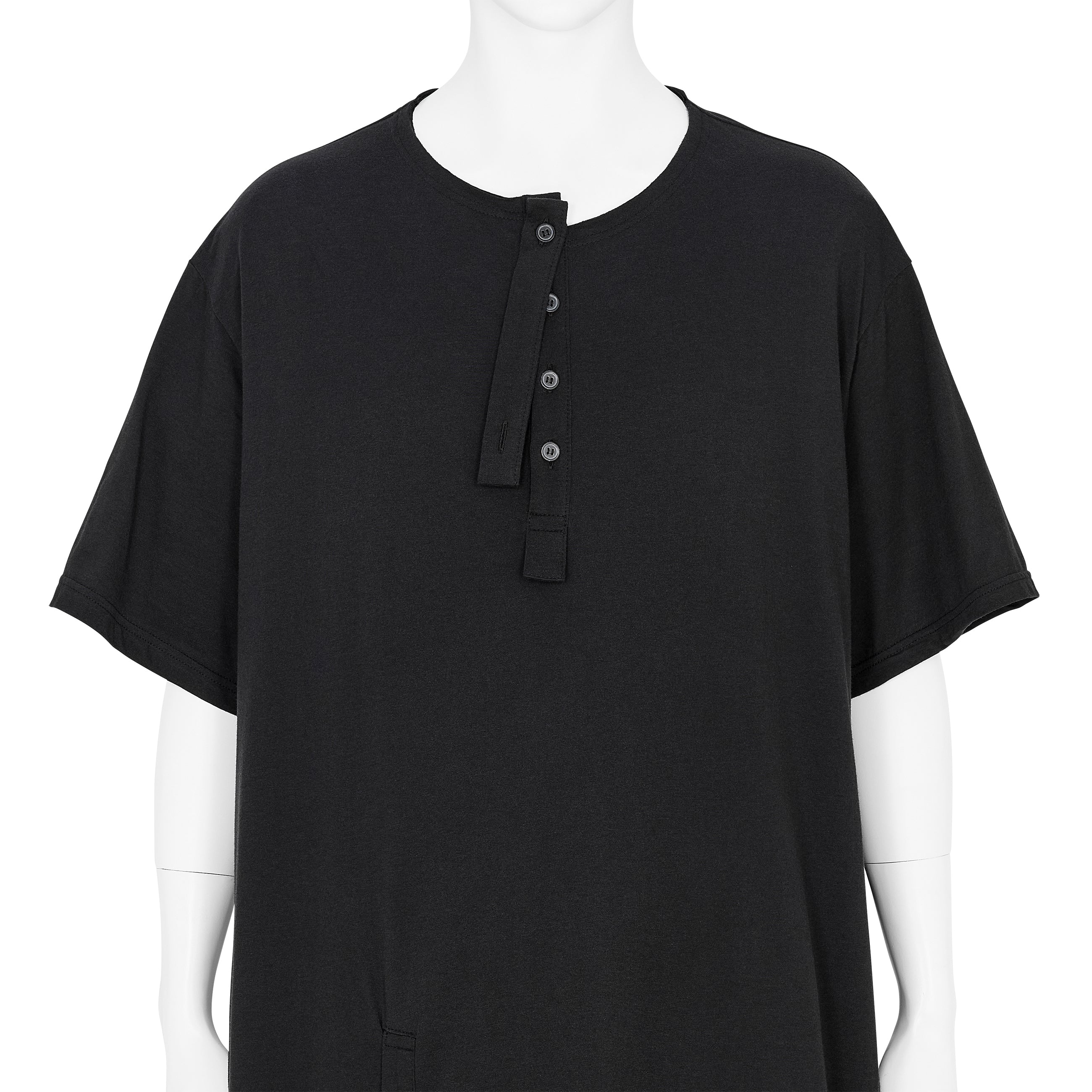 COTTON MODAL HENRY NECK T BLACK