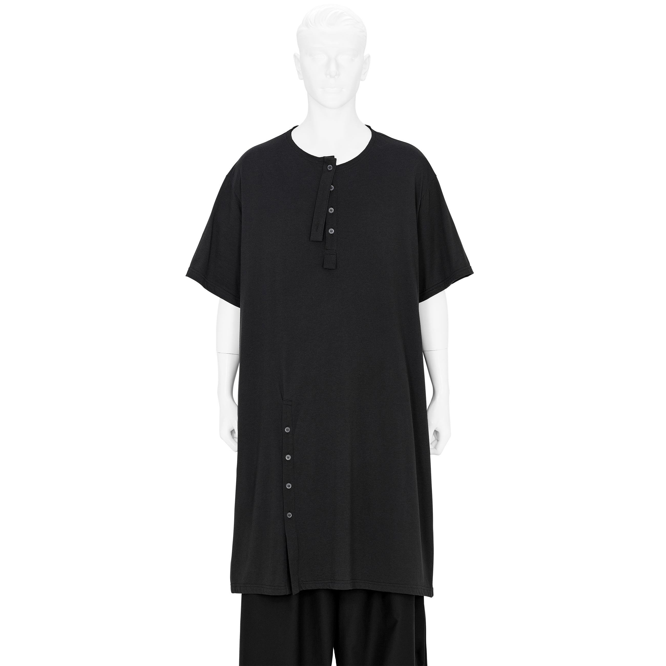 COTTON MODAL HENRY NECK T BLACK