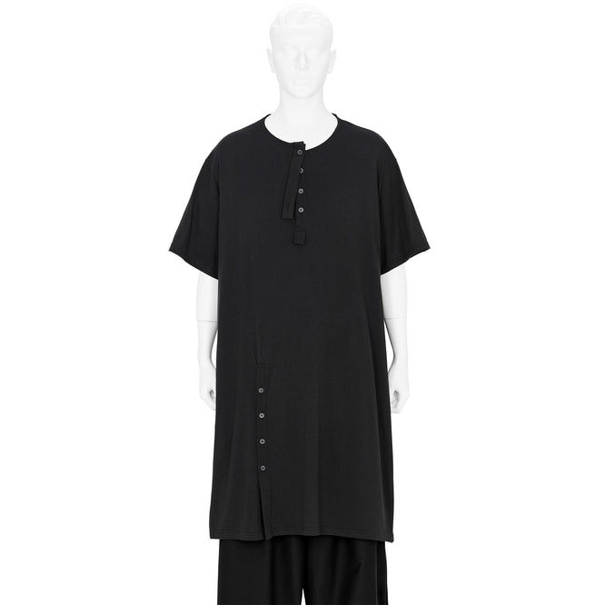 COTTON MODAL HENRY NECK T BLACK