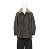 SHEARLING COLLAR LEATHER CAR COAT BROWN