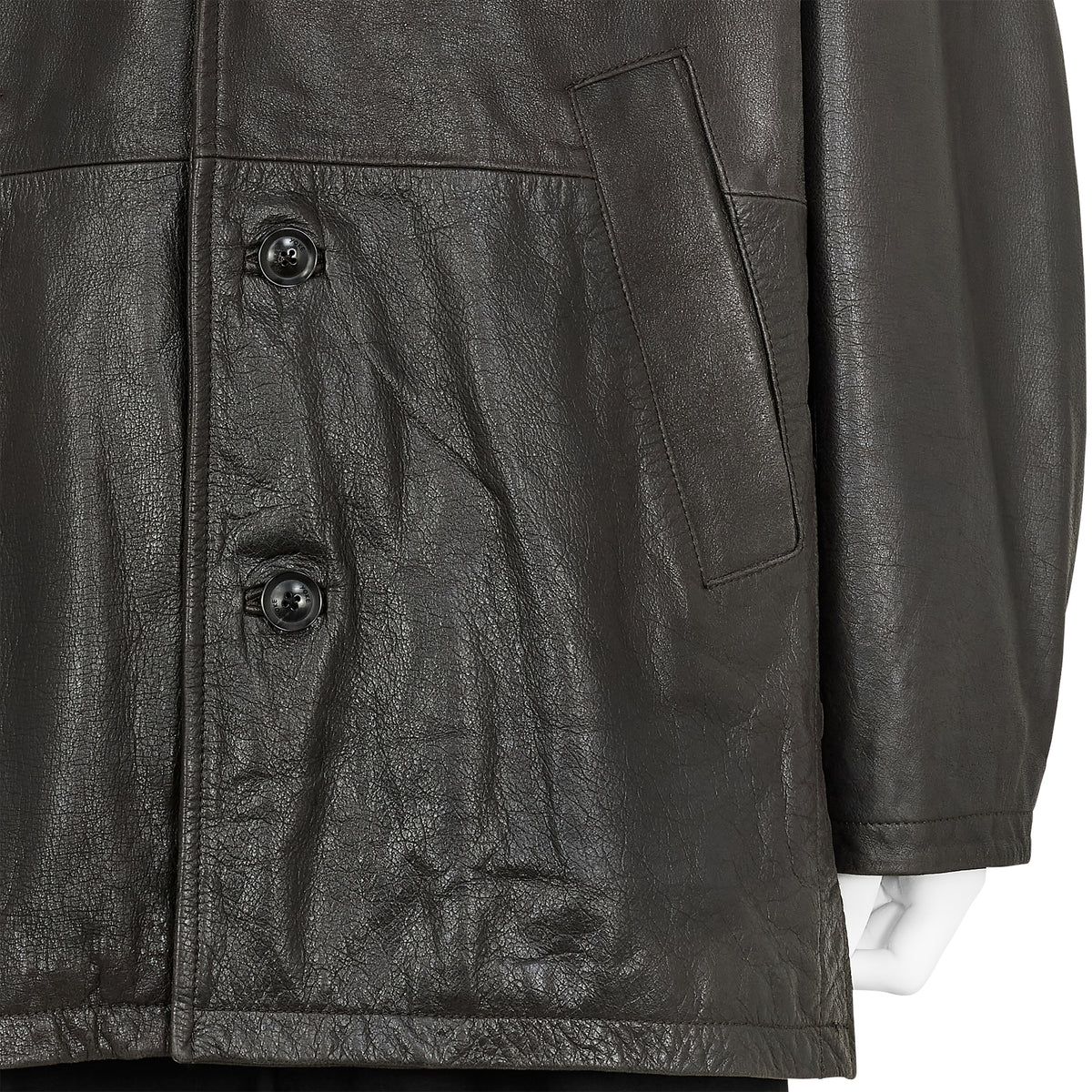SHEARLING COLLAR LEATHER CAR COAT BROWN