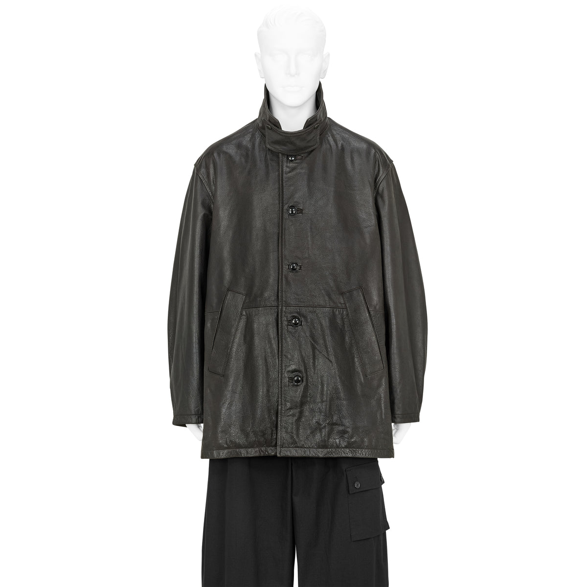 SHEARLING COLLAR LEATHER CAR COAT BROWN