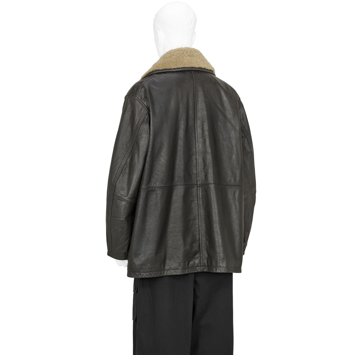 SHEARLING COLLAR LEATHER CAR COAT BROWN
