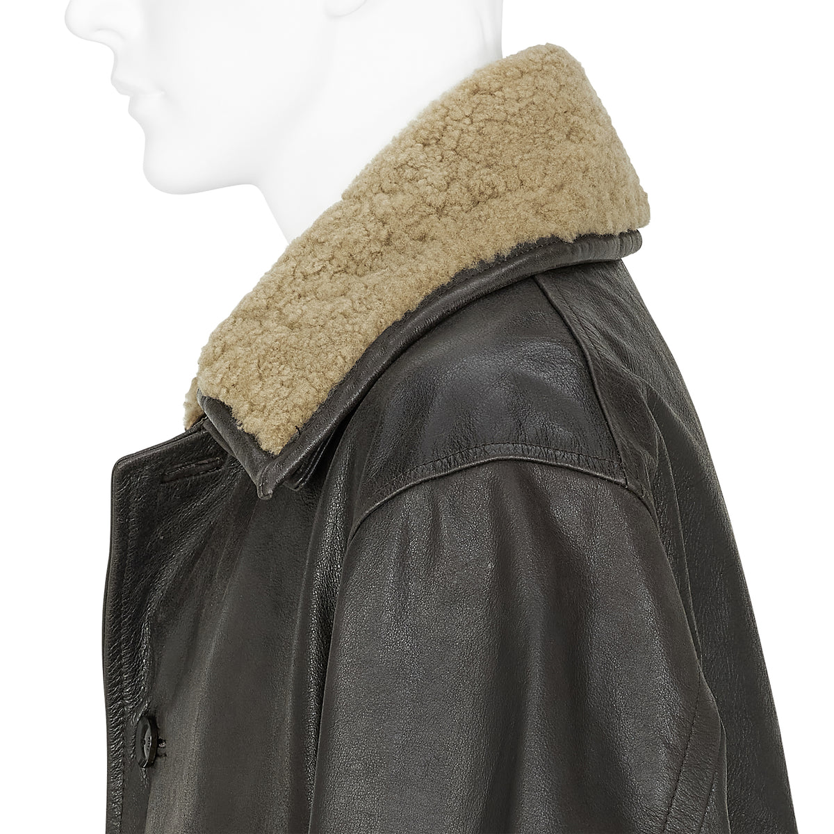 SHEARLING COLLAR LEATHER CAR COAT BROWN