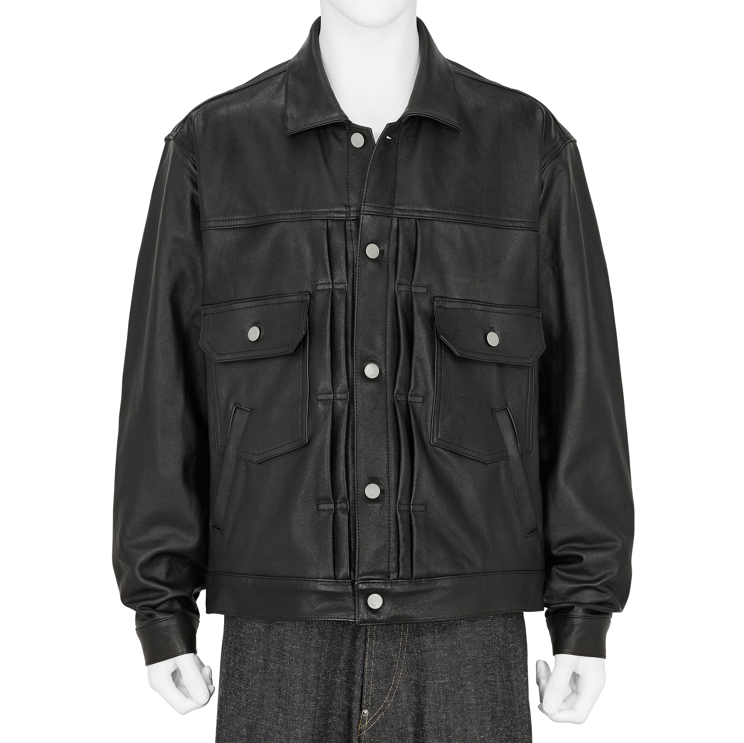 SHRINK COW LEATHER TRUCKER JACKET BLACK