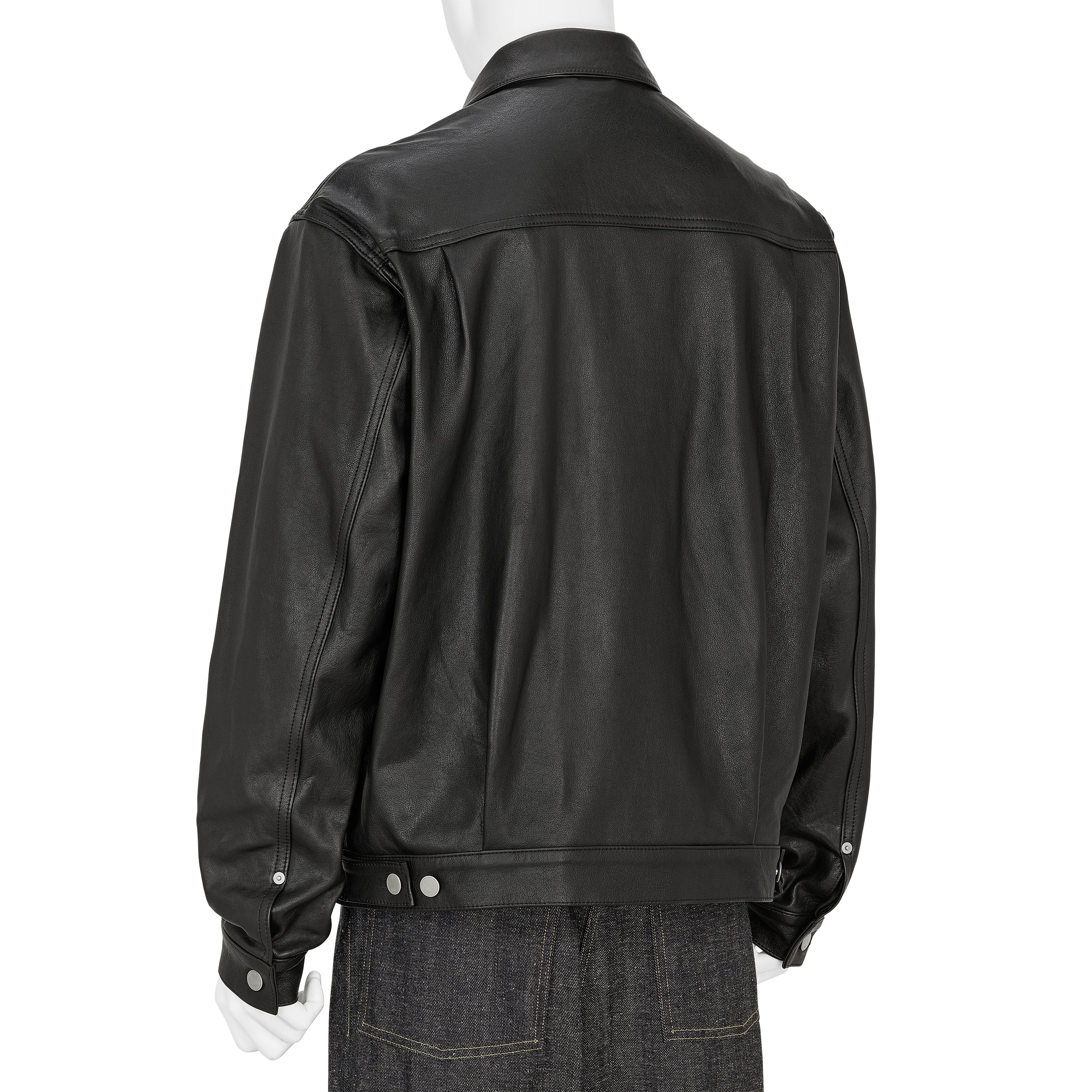 SHRINK COW LEATHER TRUCKER JACKET BLACK
