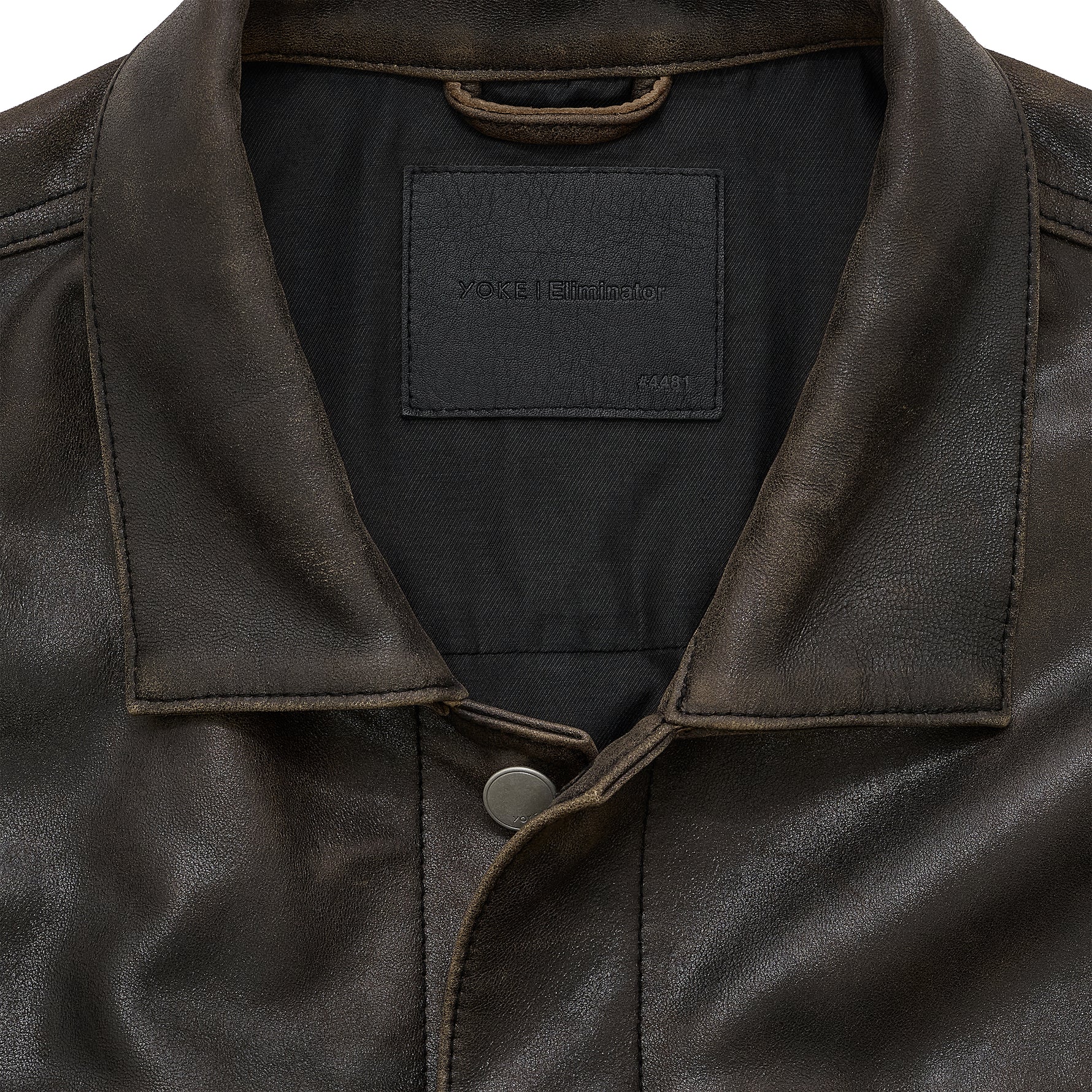 COLLABORATE CRACKED LEATHER DOCKING TRUCKER JACKET BROWN BLACK