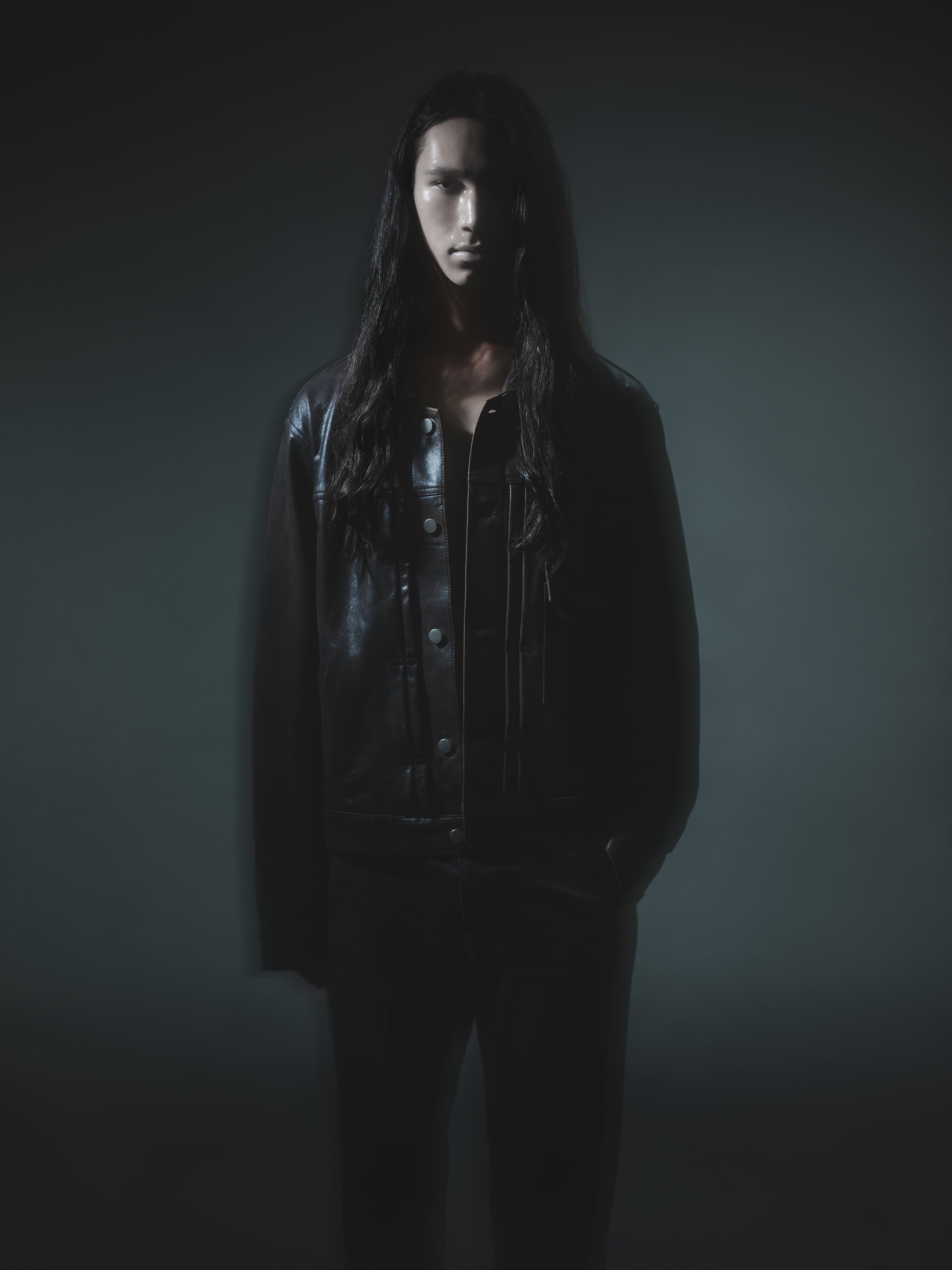 COLLABORATE CRACKED LEATHER DOCKING TRUCKER JACKET BROWN BLACK