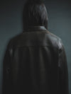 COLLABORATE CRACKED LEATHER DOCKING TRUCKER JACKET BROWN BLACK