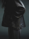 COLLABORATE CRACKED LEATHER DOCKING TRUCKER JACKET BROWN BLACK