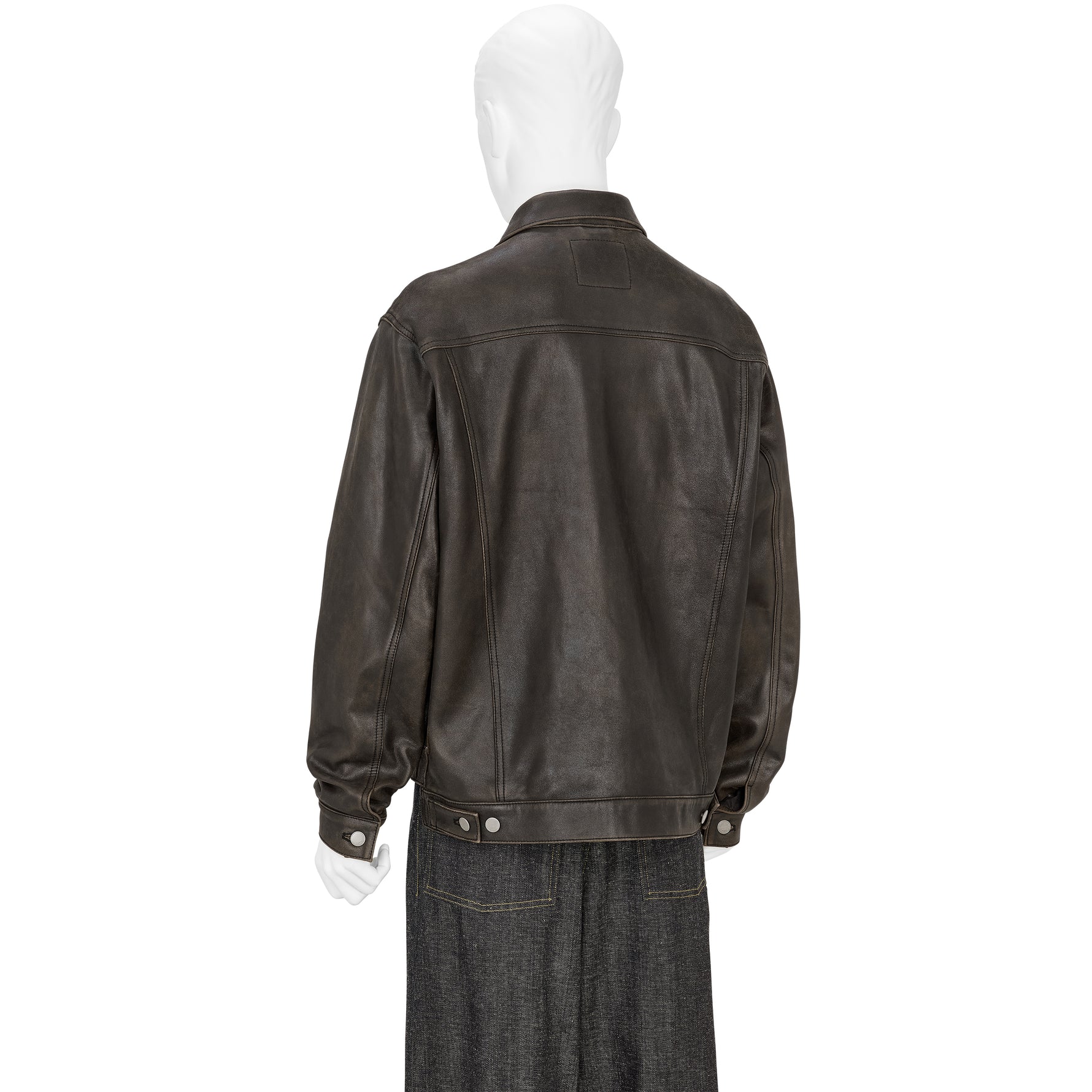 COLLABORATE CRACKED LEATHER DOCKING TRUCKER JACKET BROWN BLACK