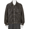 COLLABORATE CRACKED LEATHER DOCKING TRUCKER JACKET BROWN BLACK