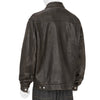COLLABORATE CRACKED LEATHER DOCKING TRUCKER JACKET BROWN BLACK