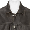 COLLABORATE CRACKED LEATHER DOCKING TRUCKER JACKET BROWN BLACK