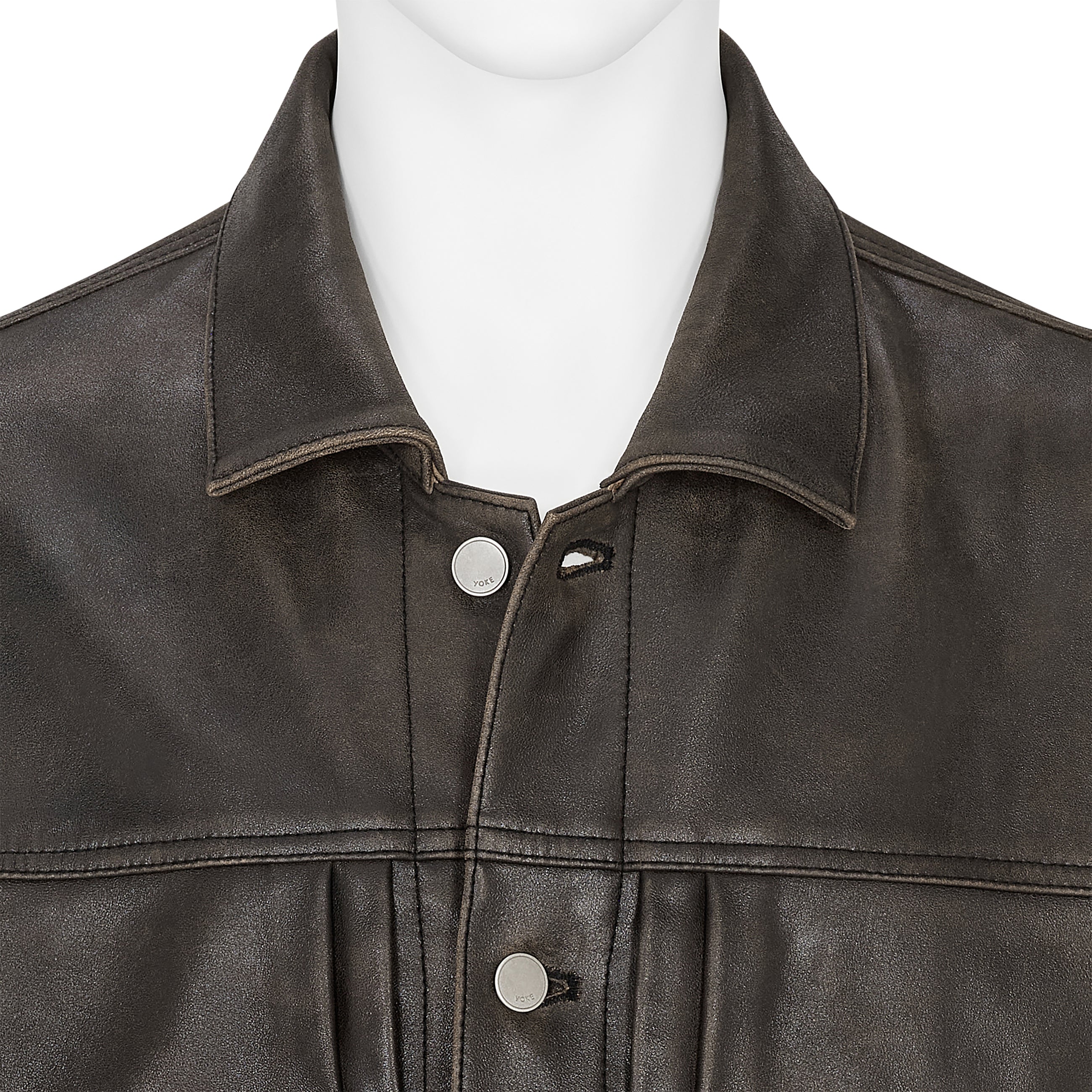 COLLABORATE CRACKED LEATHER DOCKING TRUCKER JACKET BROWN BLACK