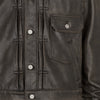 COLLABORATE CRACKED LEATHER DOCKING TRUCKER JACKET BROWN BLACK