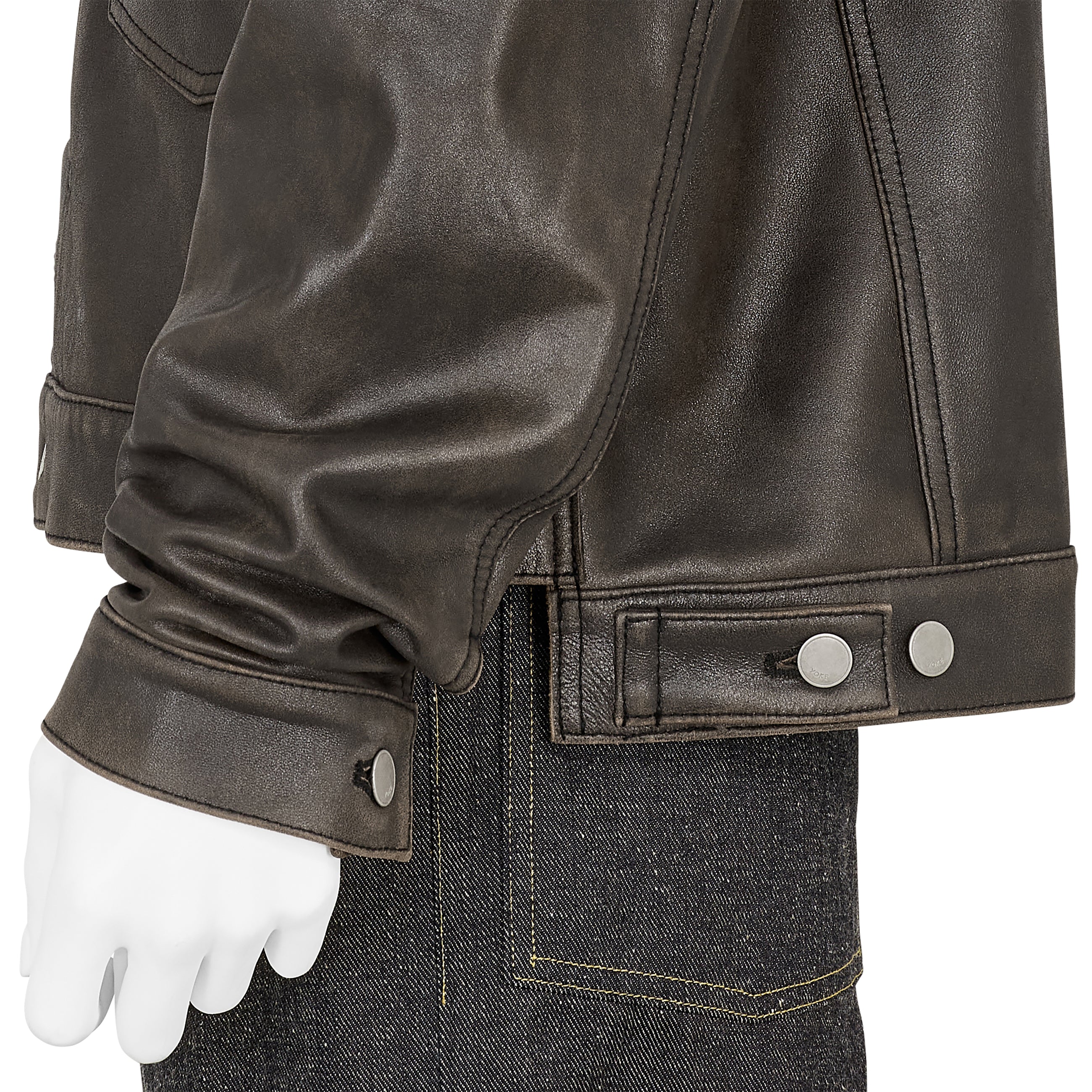 COLLABORATE CRACKED LEATHER DOCKING TRUCKER JACKET BROWN BLACK