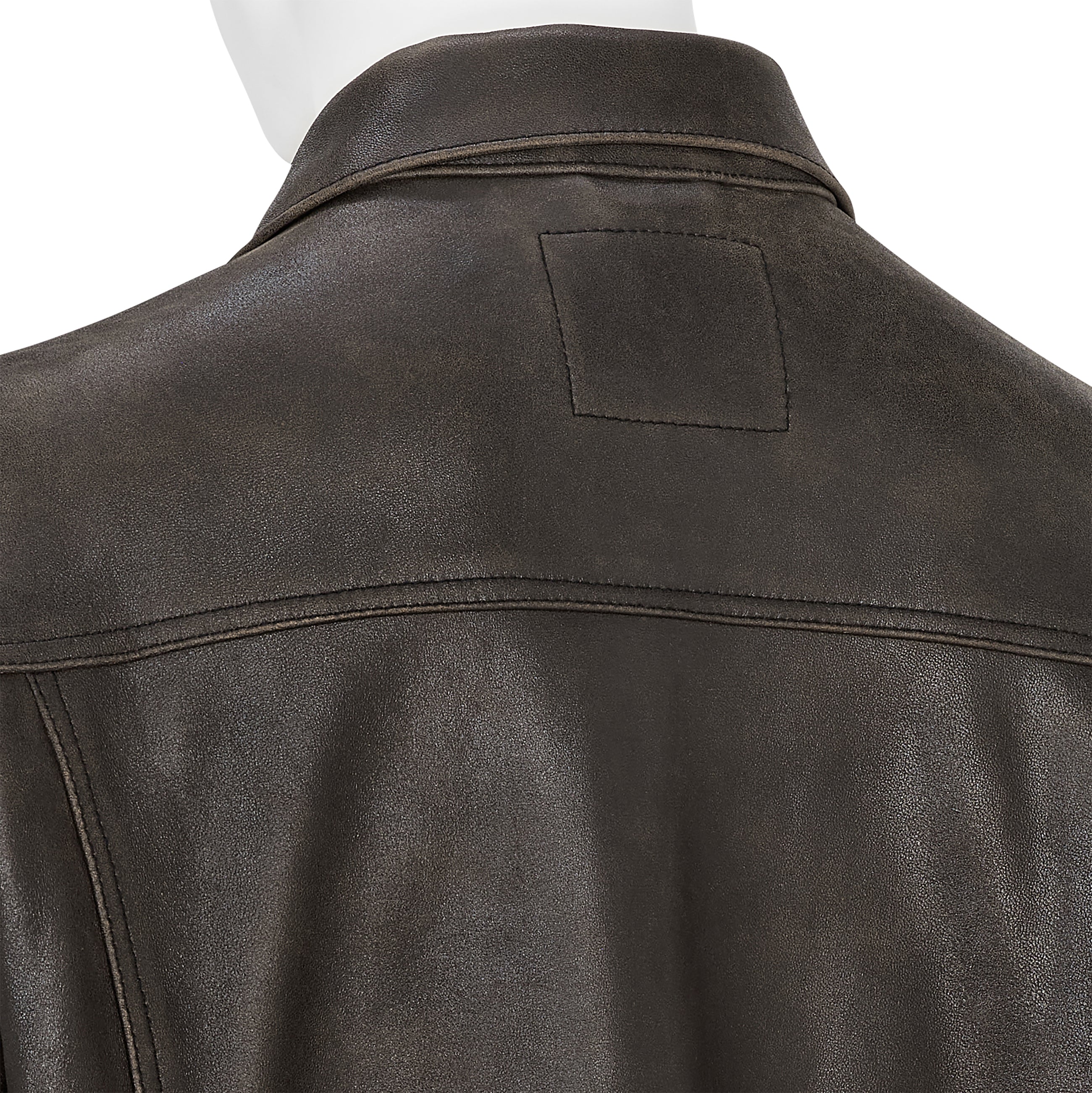 COLLABORATE CRACKED LEATHER DOCKING TRUCKER JACKET BROWN BLACK