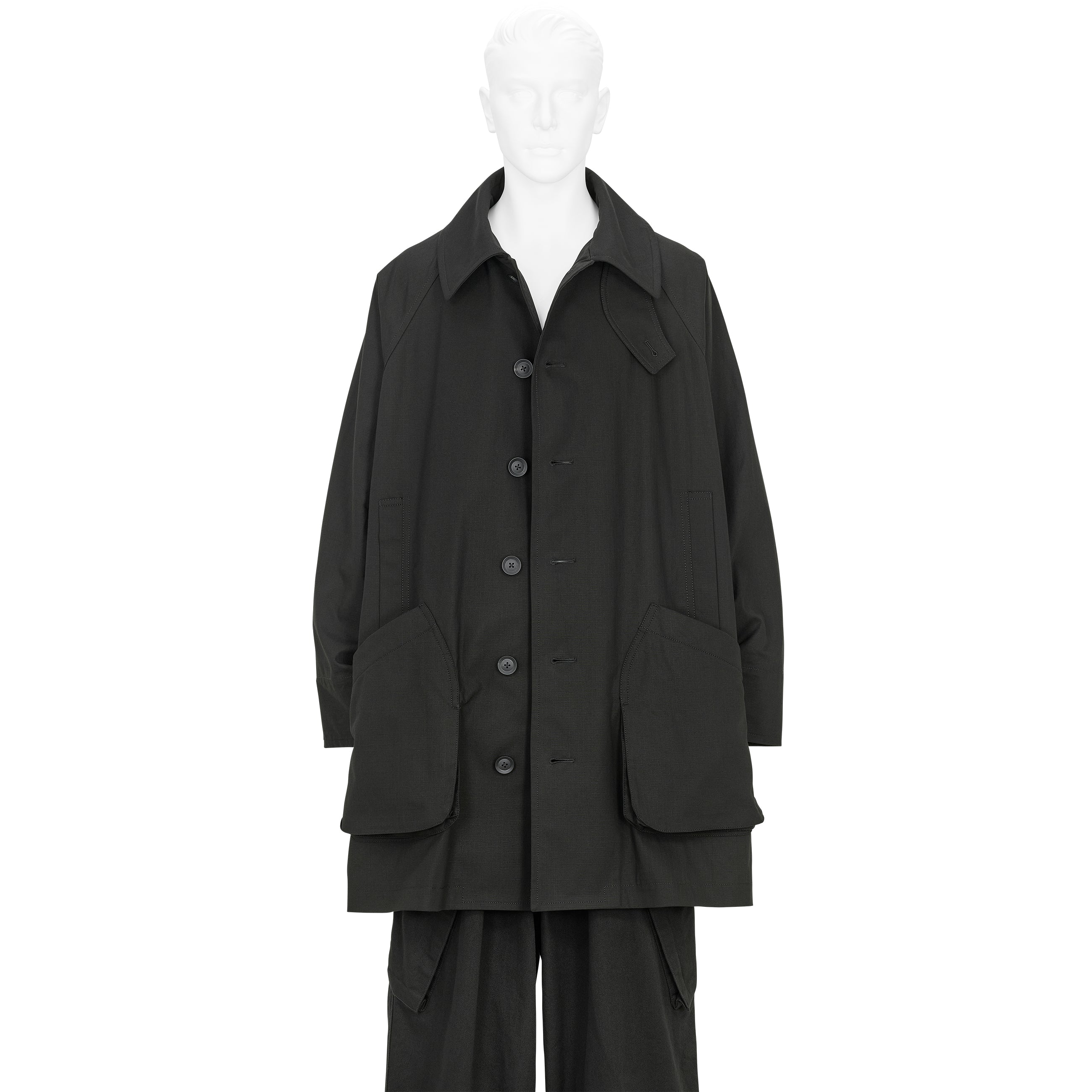 ヨウジヤマモト プールオム ショップコート COTTON RIP STOP RAGLAN COAT BLACK - Yohji Yamamoto POUR HOMME