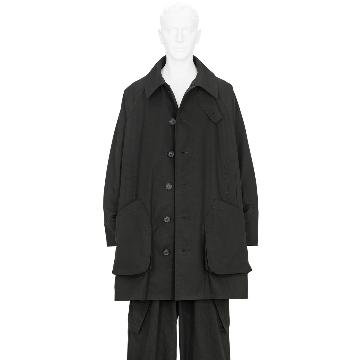 COTTON RIP STOP RAGLAN COAT BLACK