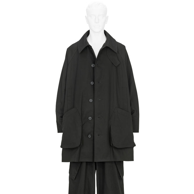 COTTON RIP STOP RAGLAN COAT BLACK