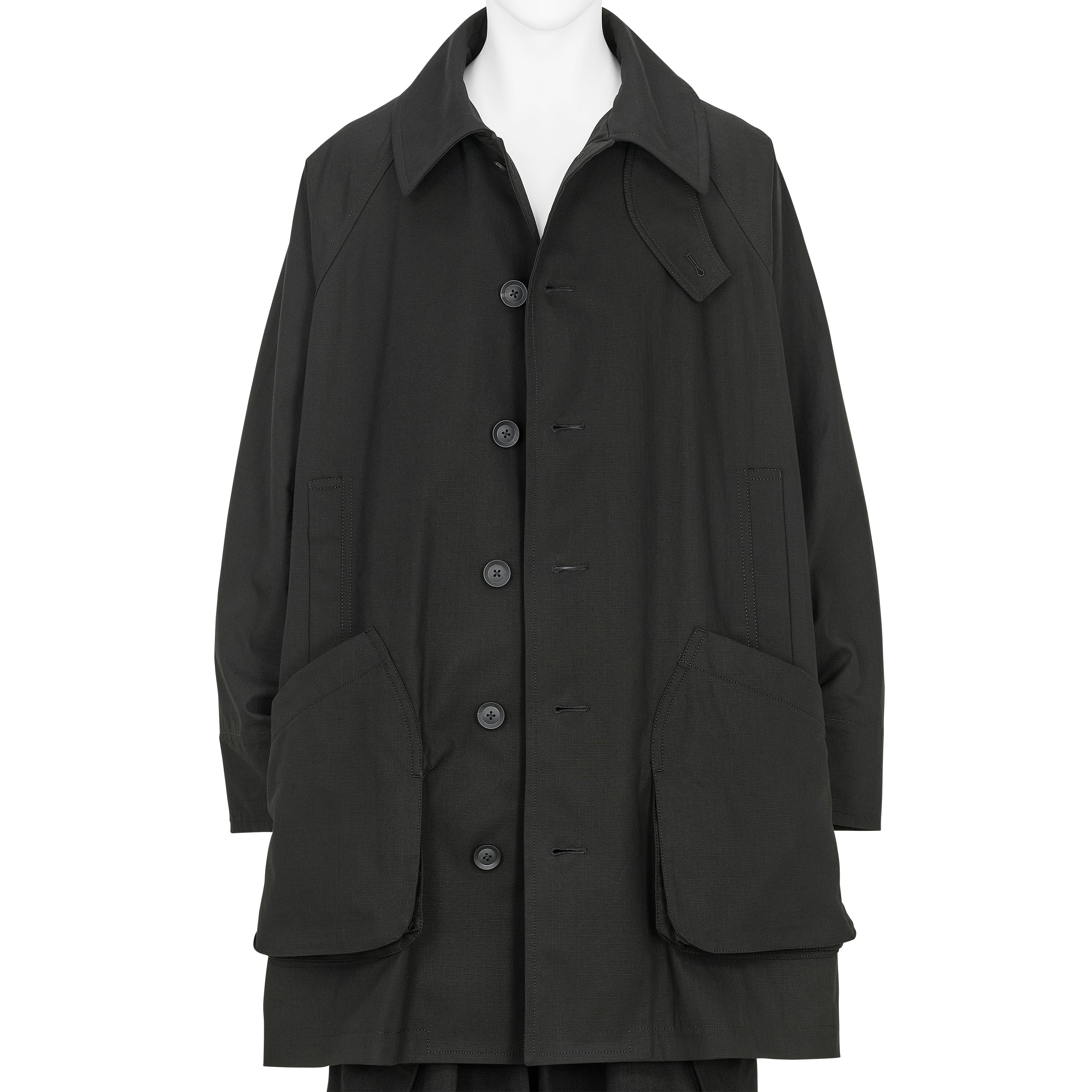 COTTON RIP STOP RAGLAN COAT BLACK - Yohji Yamamoto POUR HOMME