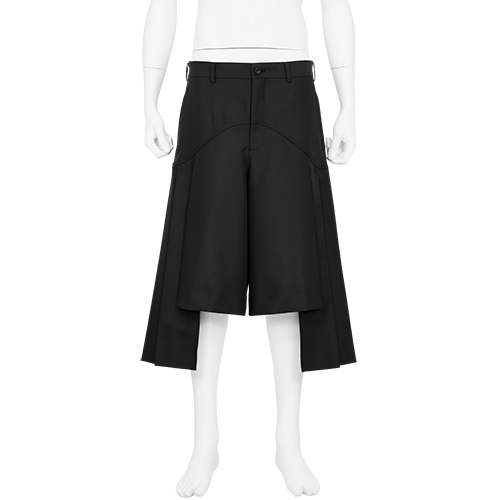 SIDE PLEATS POLYESTER SHORTS BLACK